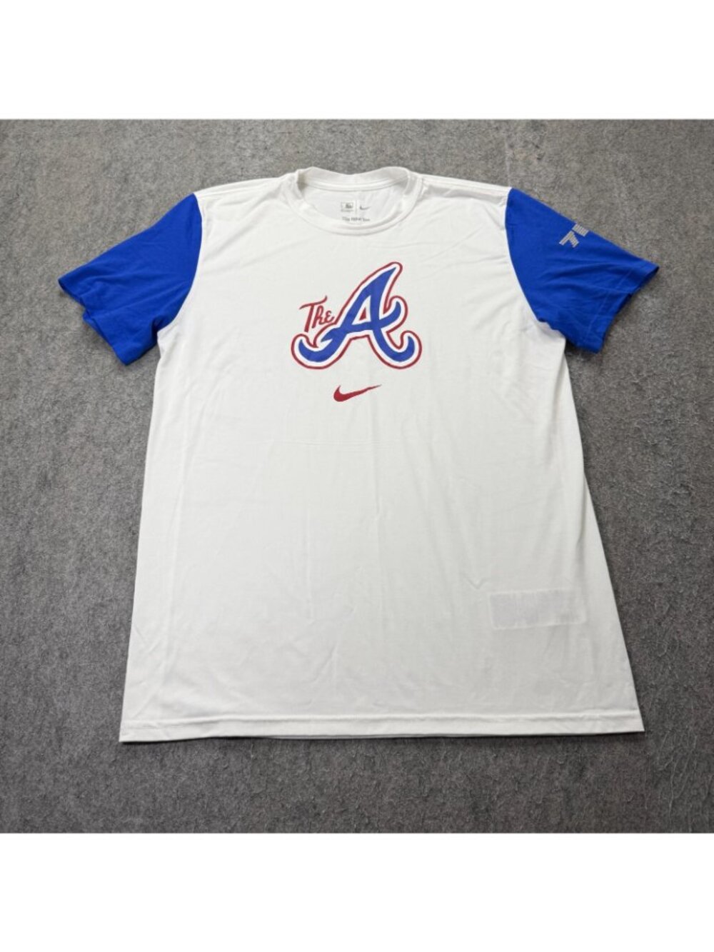 Atlanta Braves Nike Shirt Men L White Blue Short Sleeve Performance Crew Retro